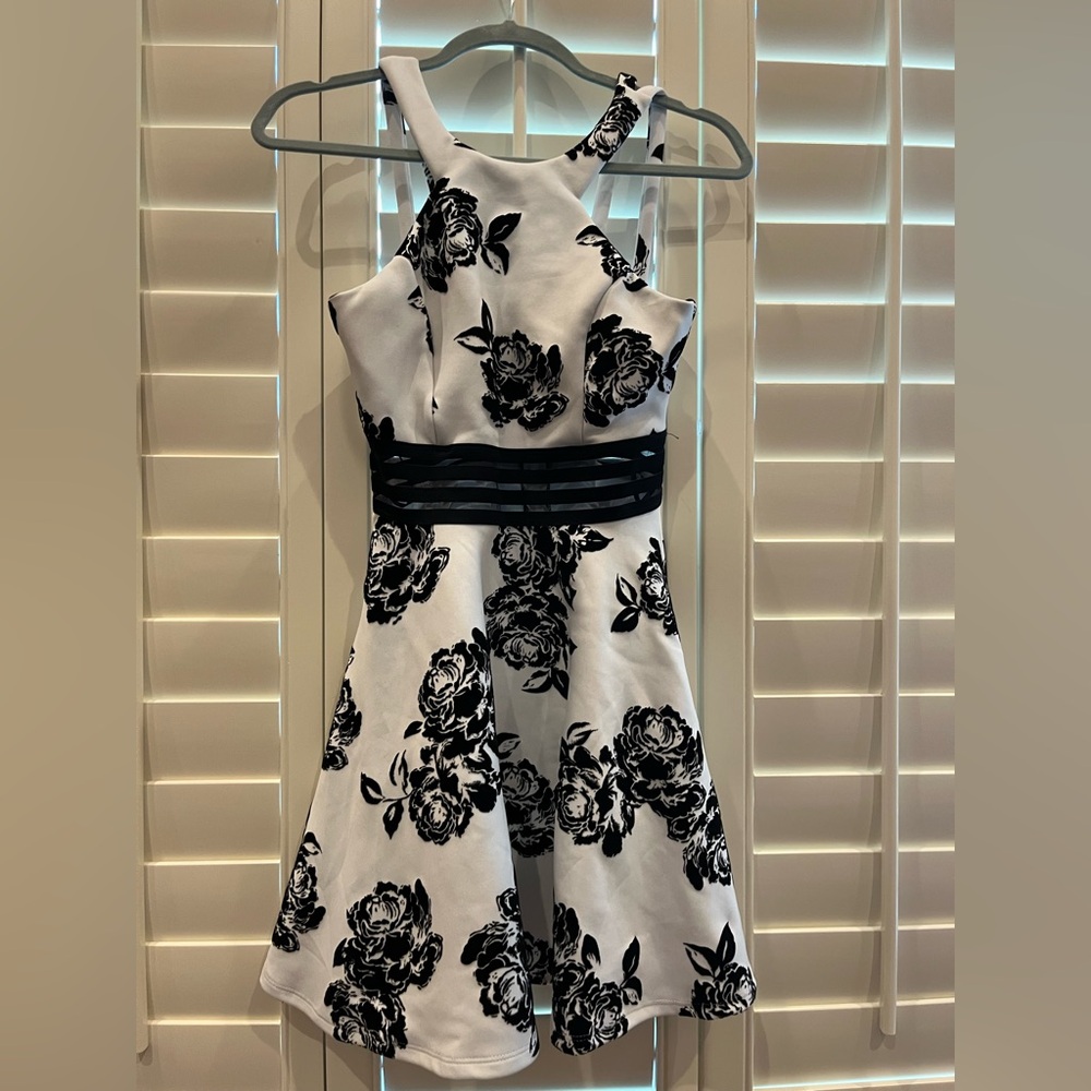 Jodi Kristopher Black and White Halter Fit and Flare Dress